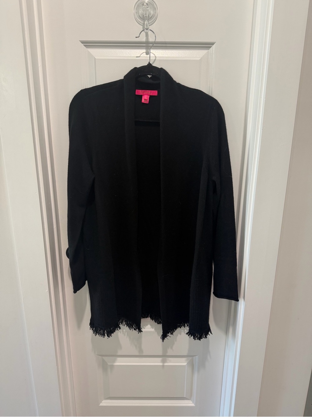 Lilly Pulitzer Black Open-Front Fringe Hem Women's Sweater